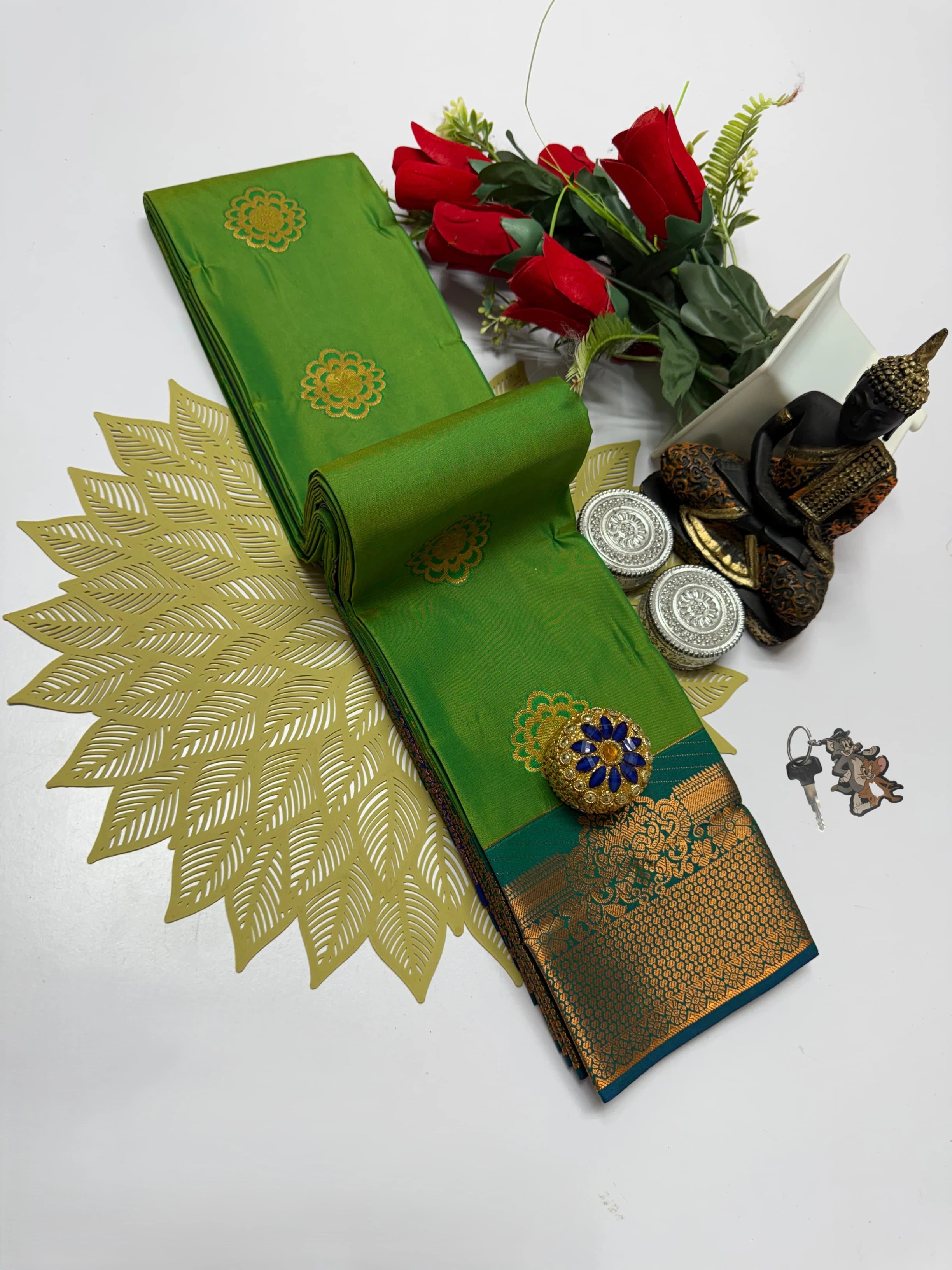 Leaf Green Aarani Soft Silk Saree